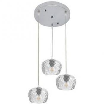 Plafón Estela 3xE27 Cromo 36x36 cm con Tulipas de Cristal Tallado Transparente