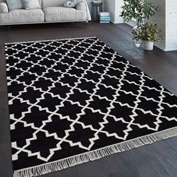 Alfombra Salón Geométrica Oriental Tejida a Mano de Lana con Flecos 160x230 cm