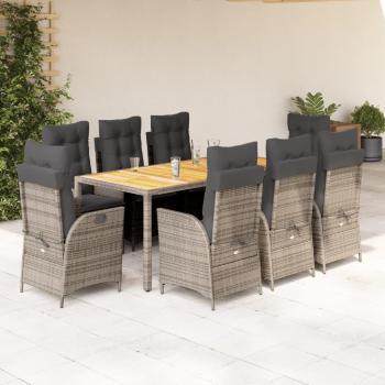 9 Piece Grey Poly Rattan Garden Dining Set with Cushions