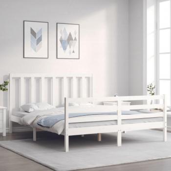 Cama con cabecero de madera maciza blanca 160x200 cm