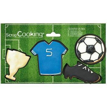 Set de 4 cortadores de galletas de fútbol - Acero inoxidable (balón, camiseta, bota)