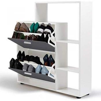 Mueble zapatero KLARK blanco con 2 puertas grises y estante