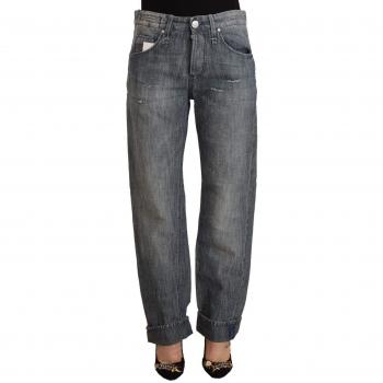 Acht Gray Washed Mid Waist Straight Leg Jeans with Folded Hem - W26