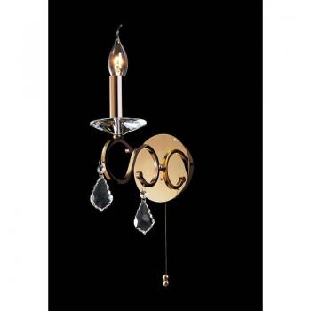 Aplique Torino con interruptor 1 bombilla oro / cristal, Diyas - Inspired Torino - Lámpara de pared con 1 vela encendida Oro francés, Cristal