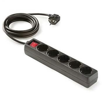 Famatel 9/705-N Regleta ecosockets 5 Interruptor Luminoso | 1,5 Metros | hasta 3500W | Protección Infantil | Base enchufes Múltiple | Orientación Tomas a 45º | Evita consumos Fantasma | Negro