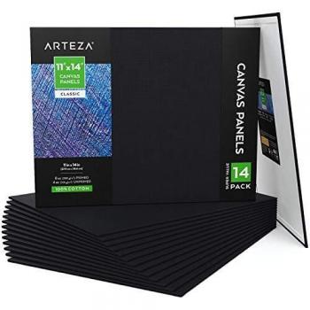 ARTEZA Paneles de lienzo negro | Tamaño 27,9 x 35,6 cm | Pack de 14 | 100% algodón | Paneles imprimados sin ácidos | Ideales para pintura artística con acrílicos, óleo, témperas y medios húmedos