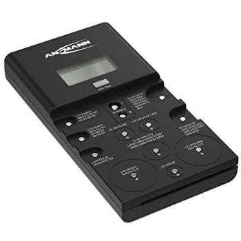 ANSMANN Universal Energy Check LCD - Comprobador de batería y batería profesional con pantalla digital para pilas de botón, pilas de fotos, baterías, baterías de iones de litio