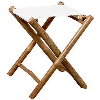 Taburete Plegable de Bambú con Asiento de Algodón Beige Étnico