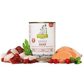 ISEGRIM Lata Perro Adulto Ganso + Boniato, Escaramujo y Hierbas Silvestres, 800 g, Perro