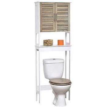 Armario de Baño sobre Inodoro 2 Puertas con Estante en MDF Blanco y Roble Envejecido 63x23x179 cm