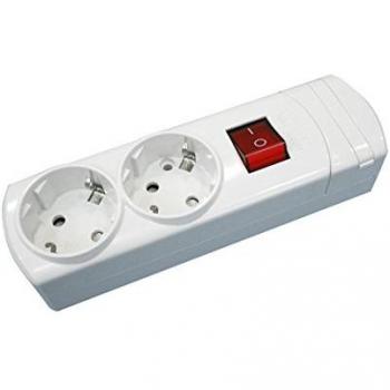Base de Enchufe Schuko con 2 Tomas, Interruptor y Cable - Blanco