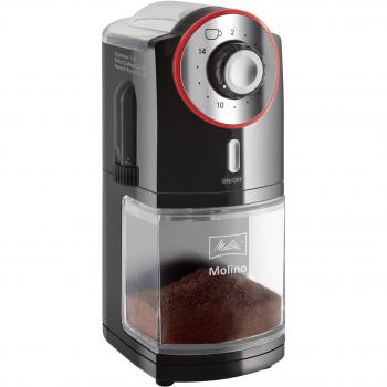 Melitta Molinillo de café Molino, 1019-01, molinillo de café eléctrico, disco de molienda plano, negro/rojo, CD - Molino - alfombra roja
