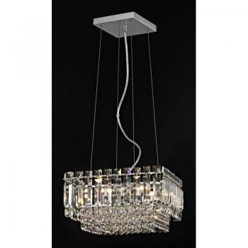 Lámpara colgante Alvery Chrome 5 bombillas 18cm con plafón cuadrado de cromo pulido y cristal transparente