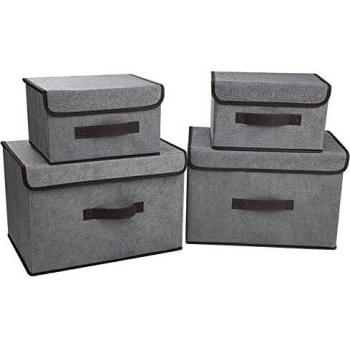 DIMJ Cajas de almacenaje Plegable, Conjunto de 4 Cajas Organizadoras Tela, Cubos de Almacenamiento Organizadores de Contenedore para Ropa Juguetes Libros
