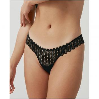 Tanga de encaje geométrico abierto - Negro - XL