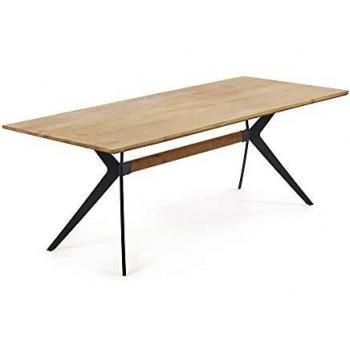 Kave Home - Mesa de Comedor Amethyst Rectangular 160 x 90 cm de Madera Maciza de Roble Acabado Envejecido y Patas de Acero en Negro