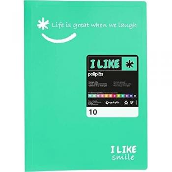 Grafoplás 1430826. Carpeta de Fundas, Tamaño Folio, Color Verde Mint, 10 Fundas Transparentes Polipropileno