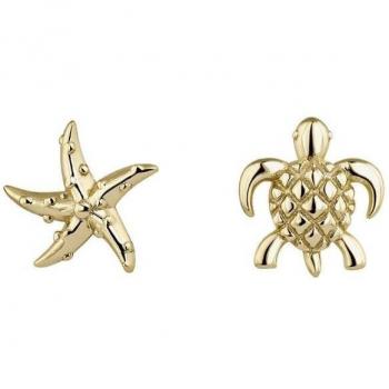 Pendientes asimétricos Pacífico de plata bañada en oro amarillo 18k