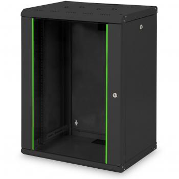 DIGITUS Professional 16U Network Wall Cabinet Línea única en negro con una robusta construcción de chapa de acero