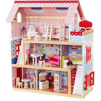 KidKraft 65054 Casa de muñecas de madera Chelsea Doll Cottage para muñecas de 12 cm con 16 accesorios incluidos y 3 niveles de juego