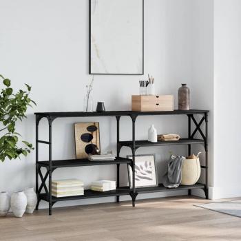 Mesa consola de madera de ingeniería 150x29x76,5 cm en color Negro, Roble Sonoma y Roble ahumado, ideal como mesa de sofá o mesa de entrada para salón