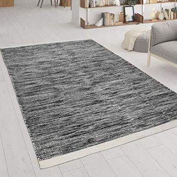 Alfombra de Salón Tejido Plano Hecho a Mano en Lana y Algodón, Colores Marrón y Blanco, Tamaño 120x170 cm
