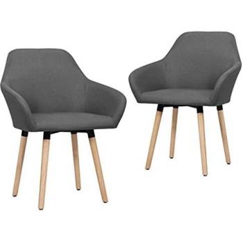 Set of 2 Dark Grey Fabric Dining Chairs with Solid Wood Frame