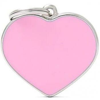 My Family Placa de Identificación personalizado para perro Made in Italy, Gran Corazón Rosa, Placa de identificación de Perro Grabada Gratis, Esmaltado a mano en metal, Colección Basic Handmade, 37x36 mm