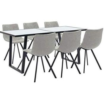 vidaXL Juego Comedor 7 Piezas Cuero Sintético Mobiliario Decoración Interior Casa Hogar Robusto Duradero Resistente Funcional Práctico Útil Gris Claro