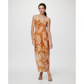 Vestido largo de tirantes VILYRIA marrón anaranjado con flores