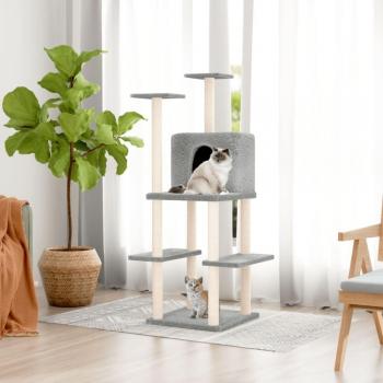 Rascador para Gatos Day and Night con postes de sisal gris claro de 144,5 cm