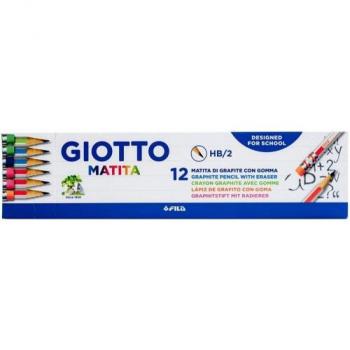 Giotto Lápiz de Madera con Goma Hexagonal Grafito Negro HB/2 - Paquete de 12