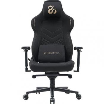 Silla Gaming Newskill Banshee Pro - Ergonométrica, Reclinación 180°, Reposabrazos 4D, Soporte Lumbar, Tela Transpirable Negro-Dorado