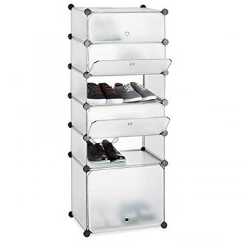 Zapatero Estrecho Modular de Plástico Transparente con 6 Compartimentos, 126 x 49 x 36.5 cm