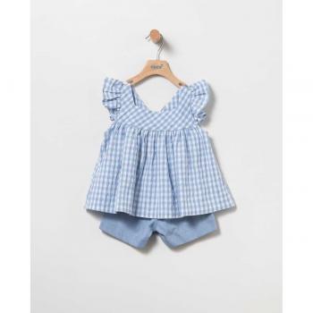 Conjunto Coco Acqua - Blusa de cuadros vichy y short para bebé niña
