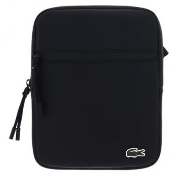 Bandolera de hombre mediana Lacoste en petit piqué con cremallera, color negro puro