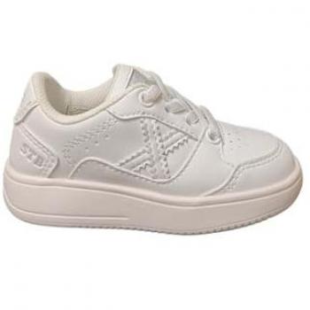 Zapatillas Deportivas Munich Legit Kid 01 Blancas con Detalles Plateados, Talla 37 EU