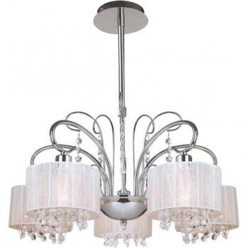 Lámpara colgante de cristal Span Chrome, colgante de suspensión fijo de cromo, 5 luces con pantalla de cristal, base E14