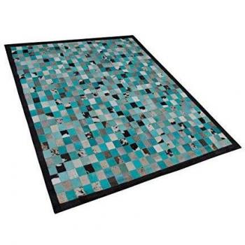 Alfombra de Área de Cuero Turquesa y Gris 160 x 230 cm Moderna y Ecléctica