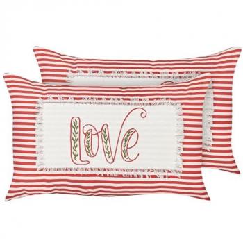 Conjunto de 2 cojines decorativos de algodón rayas rojas y blancas 30 x 50 cm Alsine