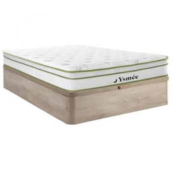 Conjunto de canapé abatible 140x190 cm madera natural claro + colchón muelles ensacados 5 zonas tejido bambú 28 cm grosor