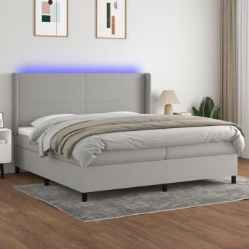Colchón de cama box spring con muelles y tela LED gris claro 200x200 cm