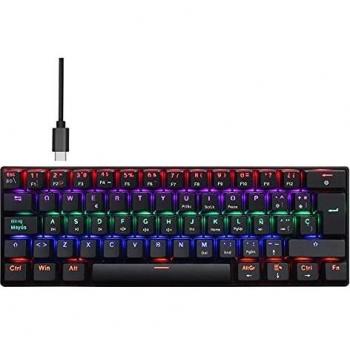 ZIENSTAR 60% Teclado Mecánico Español para Juegos USB C con Cable 61Teclas Outmu Interruptor Azul-Negro