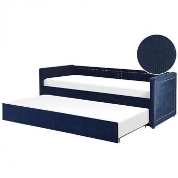 Cama Nido de Pana Azul Marino 90 x 200 cm con Somier y Tachuelas Mimizan