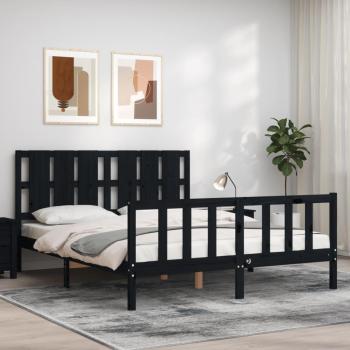 Cama amarilla con cabecero negro de madera maciza 160x200 cm