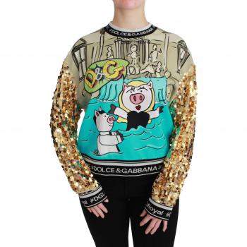 Dolce & Gabbana Year of the Pig Sequined Top Sweater - IT42|M, Sweatshirts, female, Multicolor, Size: S
