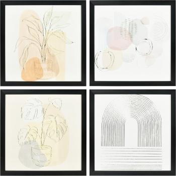HOMCOM Set de 4 Cuadros en Lienzo de Pintura Abstracta