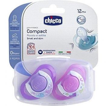 Chicco - Chupete de silicona Compact Niña, 16-36 meses, 2 piezas, colores surtidos