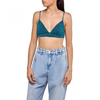 REPLAY Women's Lurex Crop Top Blue in Size Large