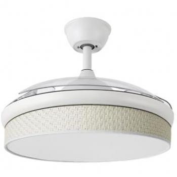 Ventilador DC Moda 72W Blanco/Cañizo Blanco con 3 Aspas, 7200lm, Luz Ajustable (3000-4000-6000K), Mando a Distancia, Memoria y Temporizador